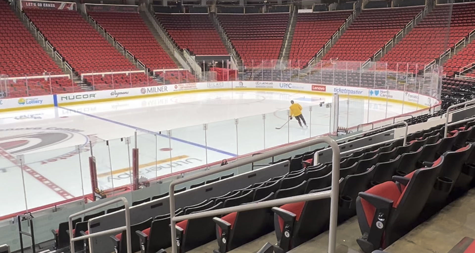 Jaccob Slavin back on the ice in a yellow, non-contact jersey
