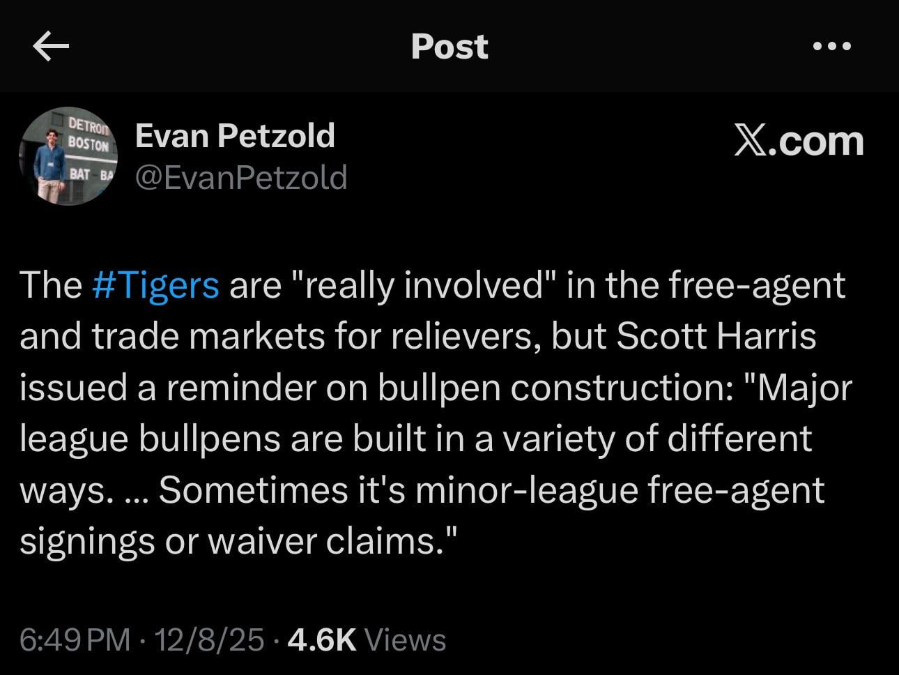 Scott Harris: "Major league bullpens are built in a variety of different ways. … Sometimes it's minor-league free-agent signings or waiver claims."