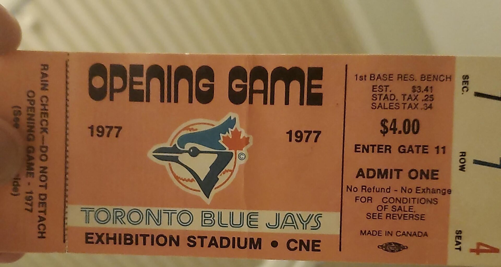 1977 Opening Game Ticket