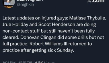 Latest on injury front per Sean