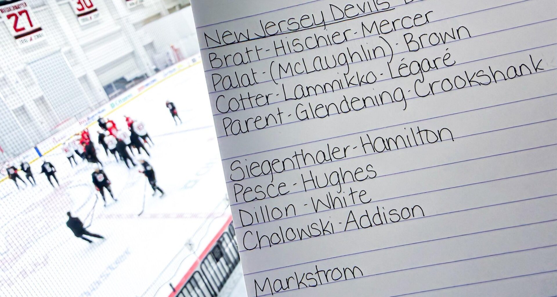12/16 Practice Lines - Pesce in a normal jersey at practice. Glass and Noesen joined practice late. McLaughlin in non contact jersey but left practice early.