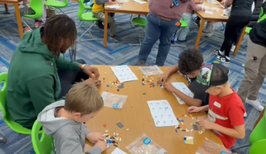 Myles Turner hosting a LEGO-building event with some lucky students in Milwaukee. - Scott Grodsky