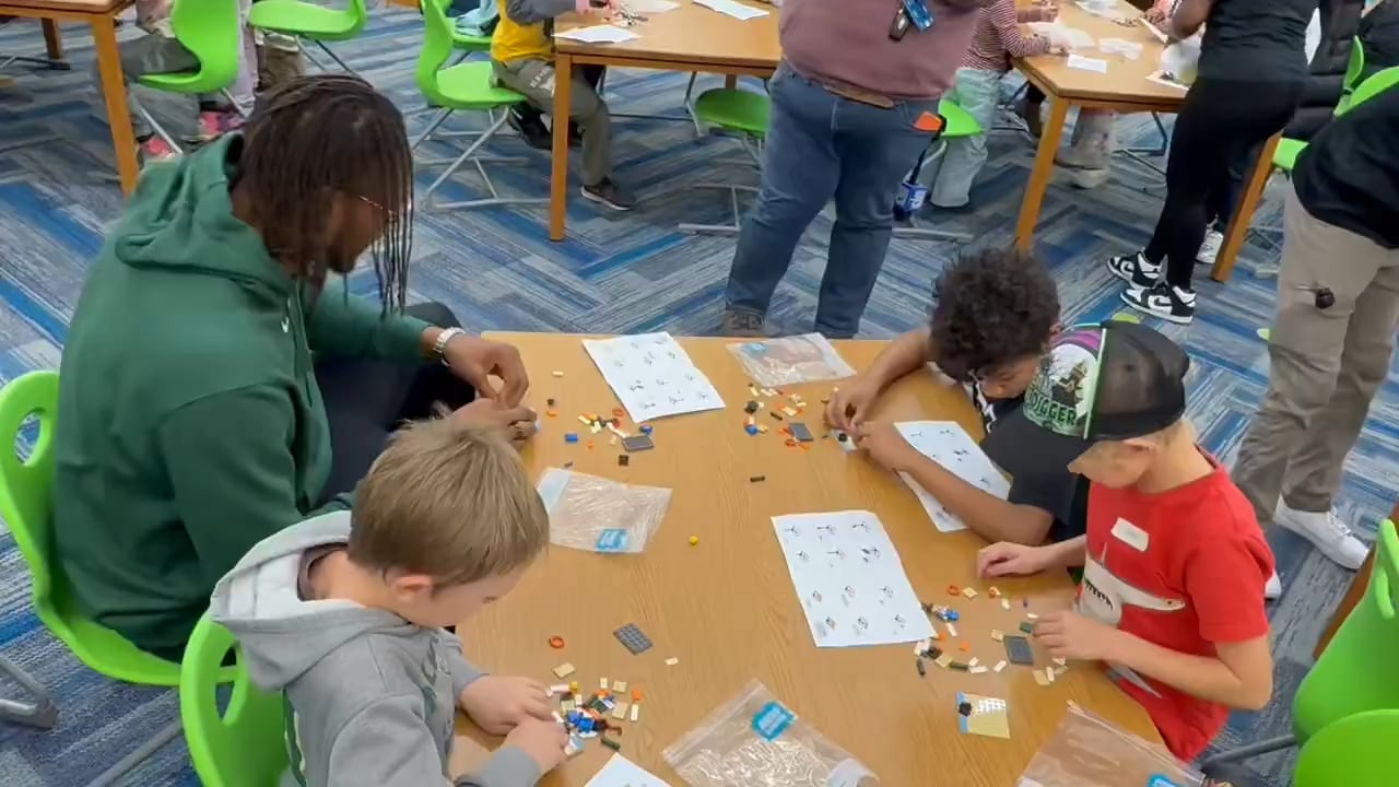 Myles Turner hosting a LEGO-building event with some lucky students in Milwaukee. - Scott Grodsky