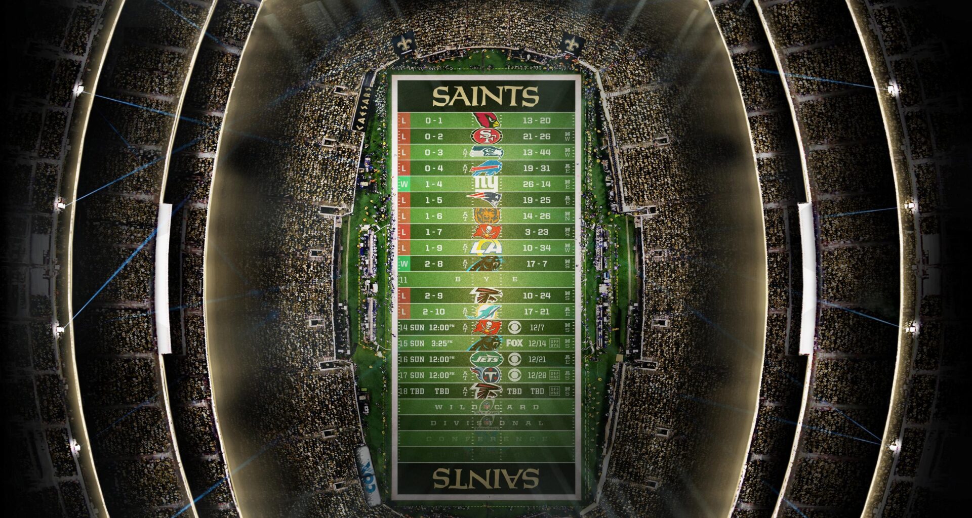 2025 - Stadium Schedule - Wk 13 - Saints (2-10)