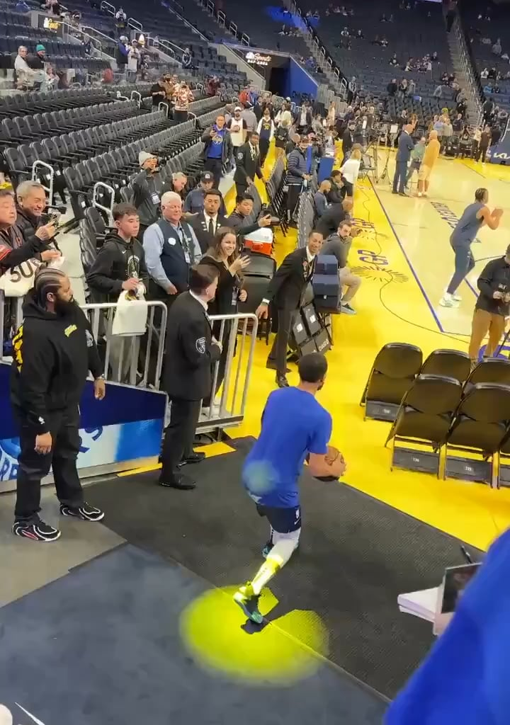 Alternative angles of Steph Curry's shot from the tunnel in pre-game warmups last night