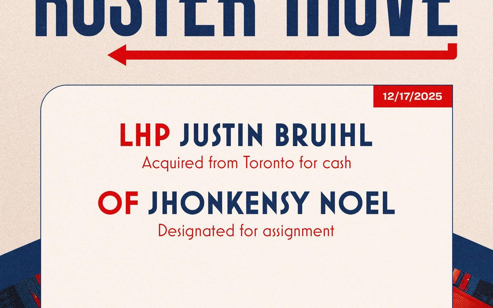 [Guardians] We have acquired Justin Bruhil from Toronto, and in response have DFA’d Jhonk