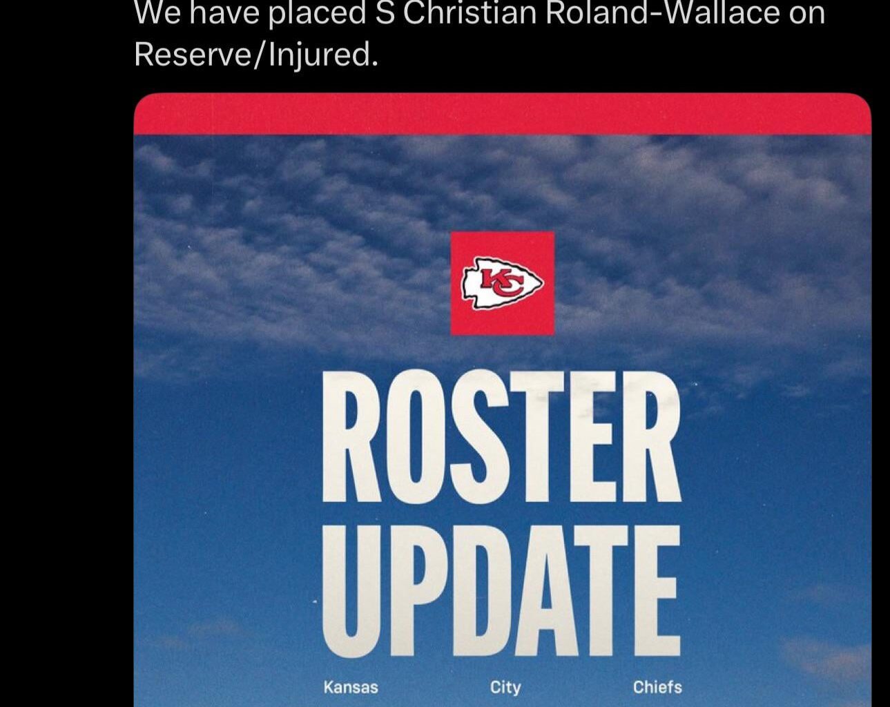 [Chiefs] We have signed Practice Squad player S Mike Edwards to an active roster contract. We have activated Practice Squad player G C.J. Hanson via Standard Elevation. We have placed S Christian Roland-Wallace on Reserve/Injured.