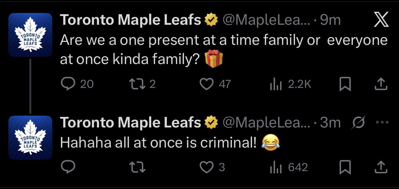 When the Leafs twitter admin forgot to switch accounts.