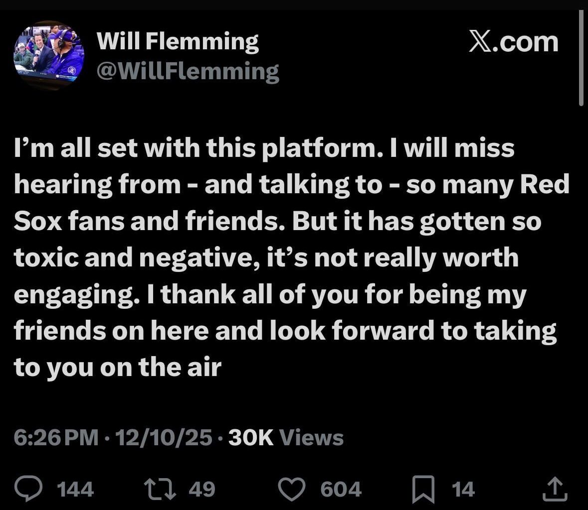 Will Flemming is leaving X