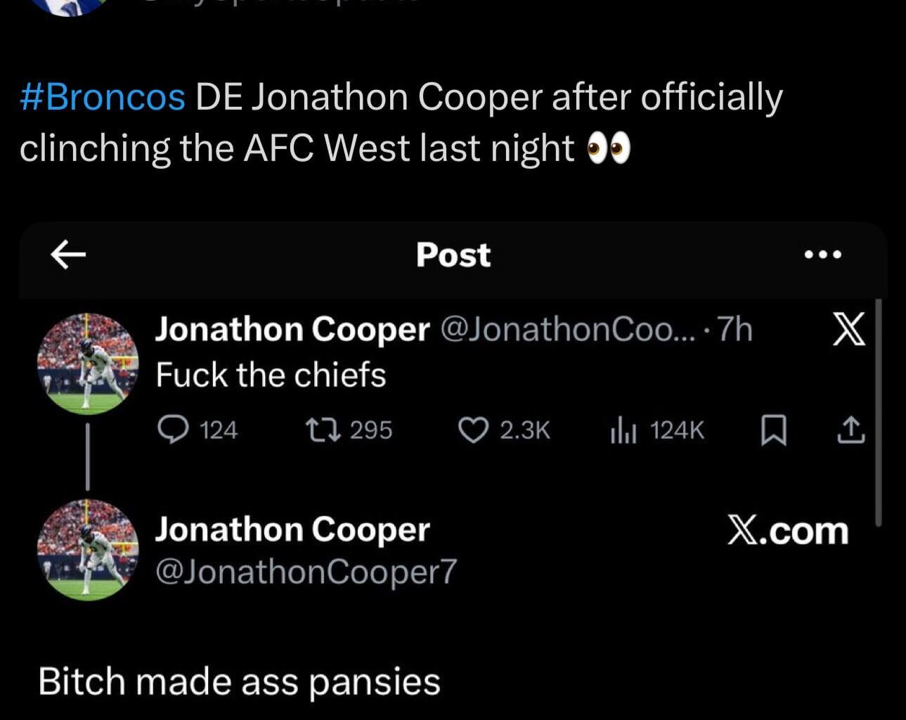 [Ari Meirov] #Broncos DE Jonathon Cooper after officially clinching the AFC West last night 👀
