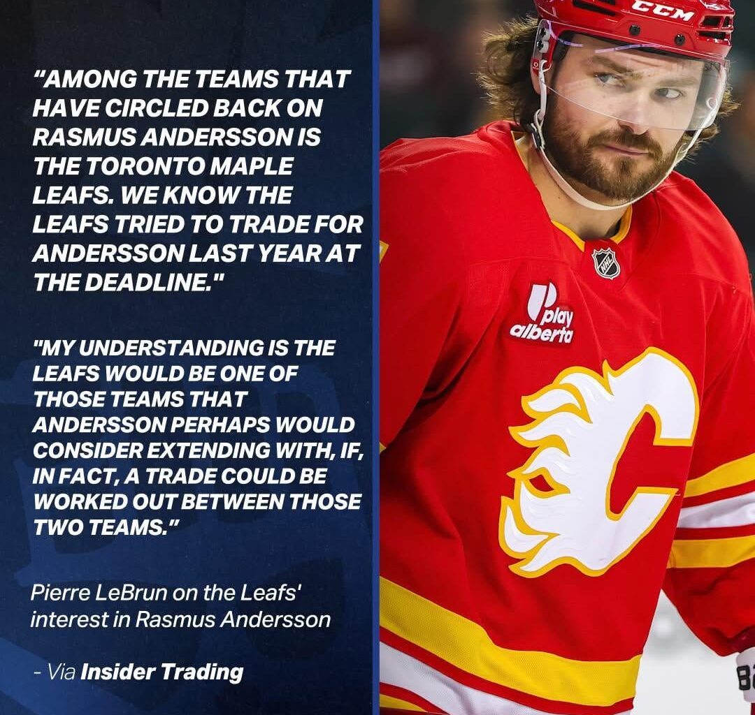 Leafs continue to explore a potential trade for Rasmus Andersson