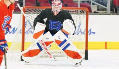 Sam Montembeault at practice with the Laval Rocket today