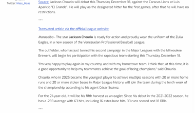 [Via Brewerfanatic] Jackson Chourio will debut this Thurs. Dec 18, against the Caracas Lions at Luis Aparicio “El Grande”. He will play as the designated hitter for the first games, after that he will have no restrictions.