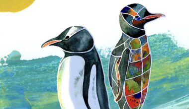 Two penguins, same species, different colors. Mixed media about diversity & acceptance. 🐧🌈