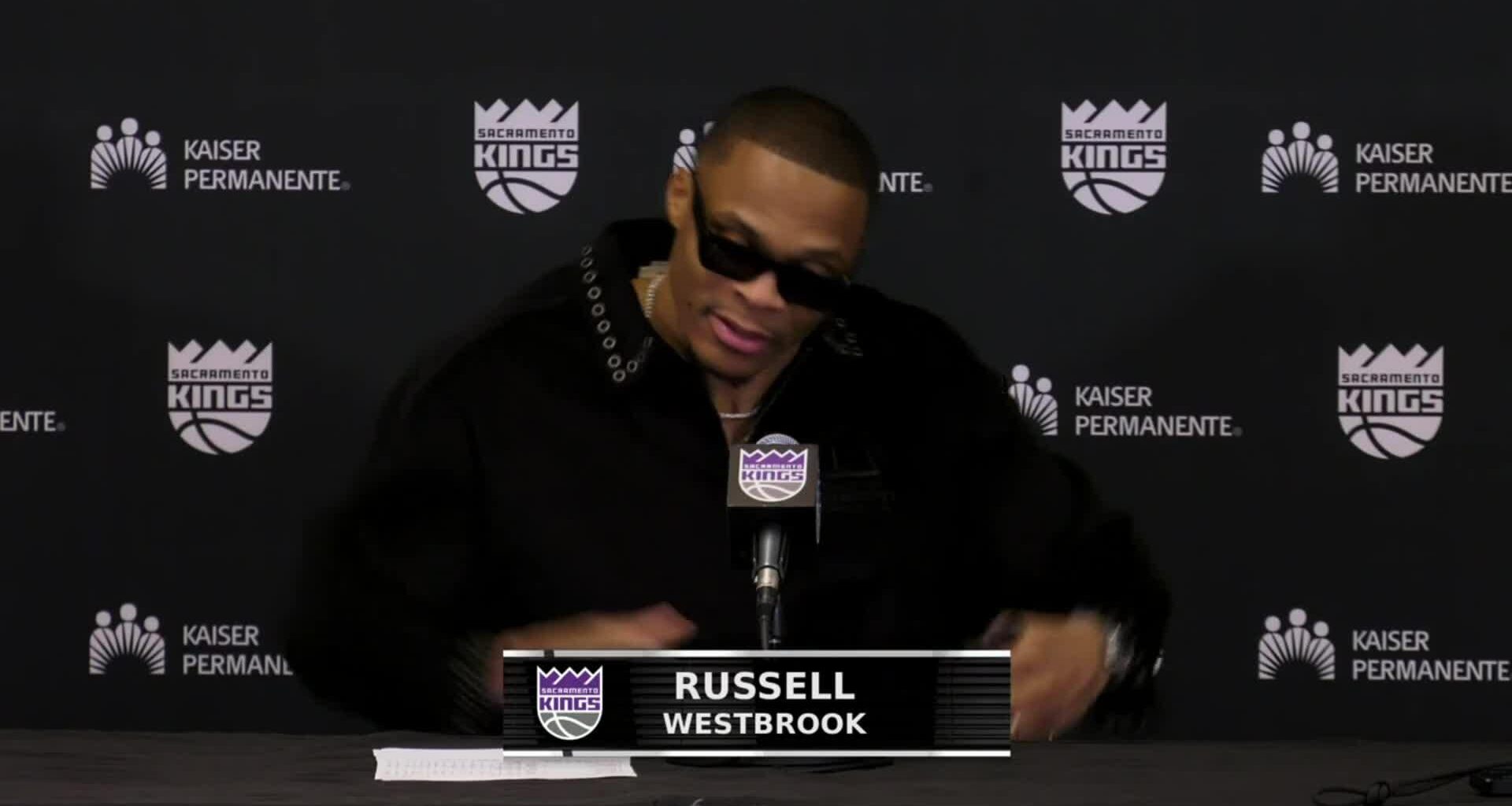 Russell Westbrook super hyped at the postgame conference, after the win against the Rockets.

He cannot contain himself.
