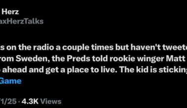 [Herz] I've said this on the radio a couple times but haven't tweeted it: after returning from Sweden, the Preds told rookie winger Matt Wood that he could go ahead and get a place to live. The kid is sticking around.