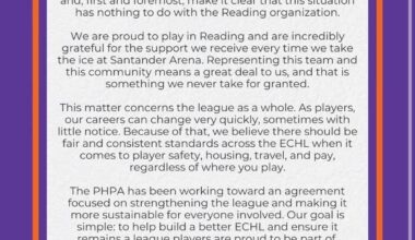 A statement from the Reading Royals players to the fans about the imminent ECHL players strike.