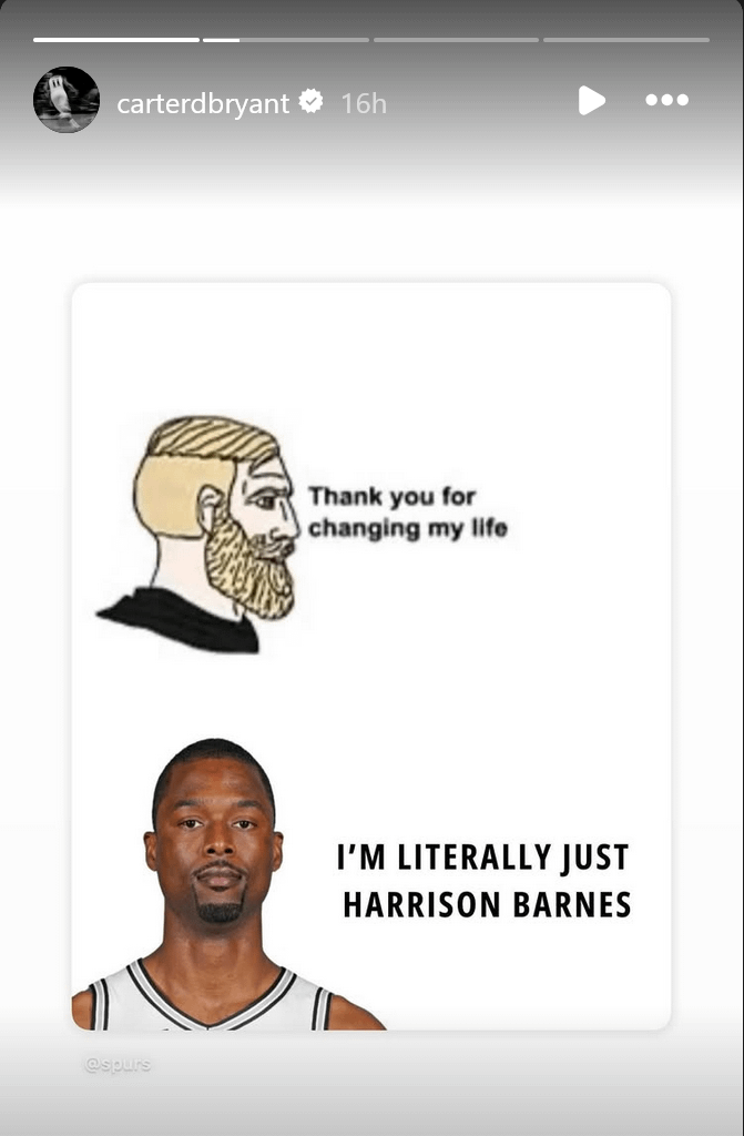 Game recognize game. Carter Bryant Insta story