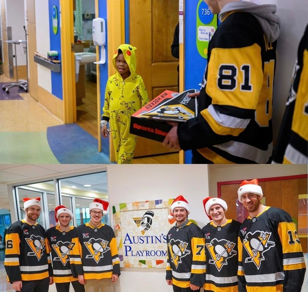 Penguins IG: Our boys spreading holiday cheer at the children's hospital 🖤💛