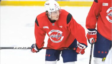 Ryan Leonard is full participant in Capitals practice, takes contact in one-on-one battle drills