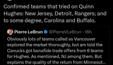 Hurricanes were (unsurprisingly) in on the Q. Hughes sweepstakes