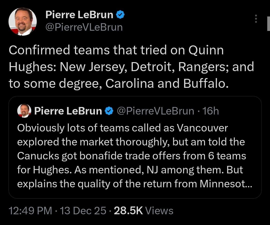 Hurricanes were (unsurprisingly) in on the Q. Hughes sweepstakes