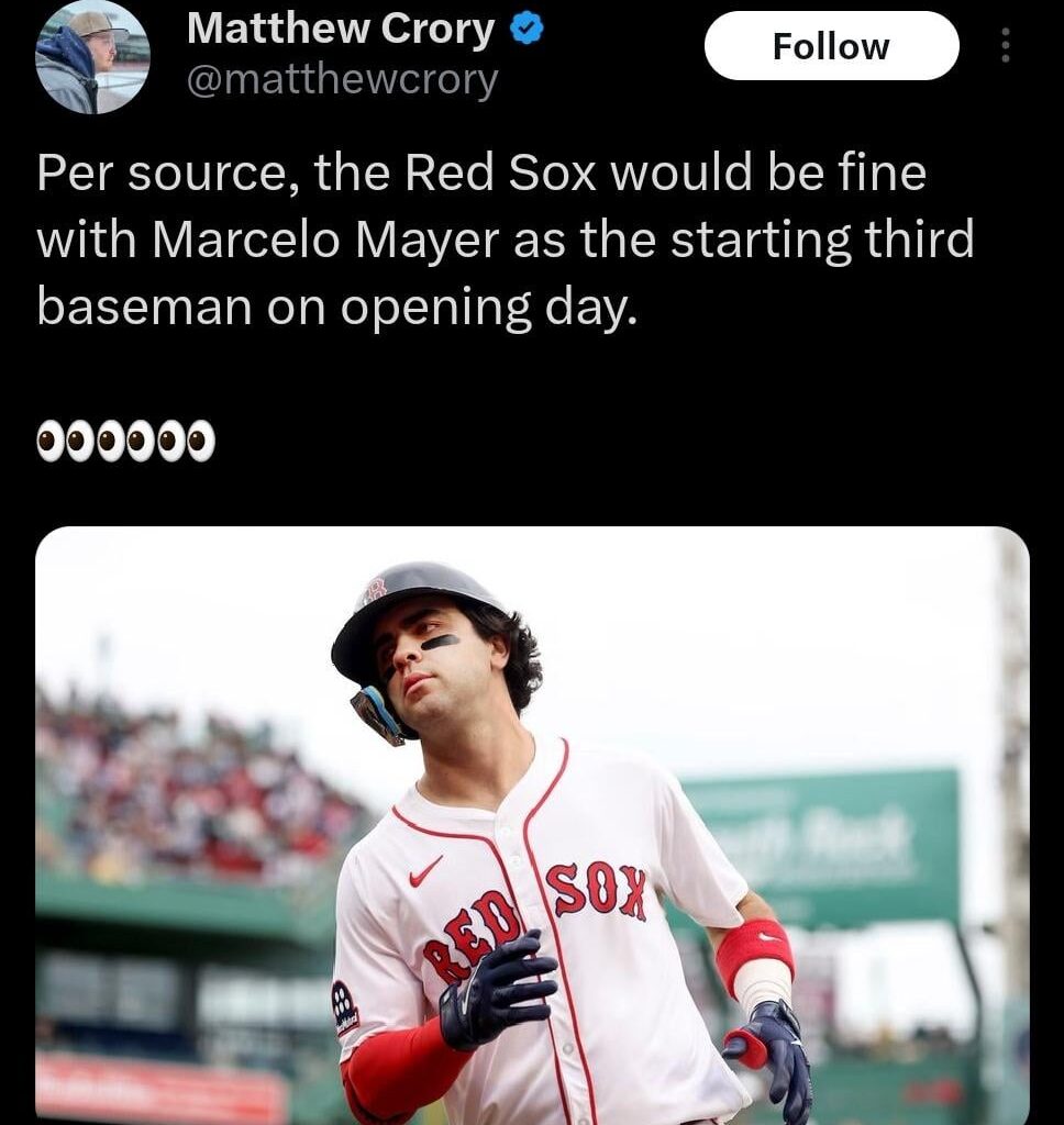 [Cory] The Red Sox would be fine with Marcelo Mayer being the opening day 3rd baseman