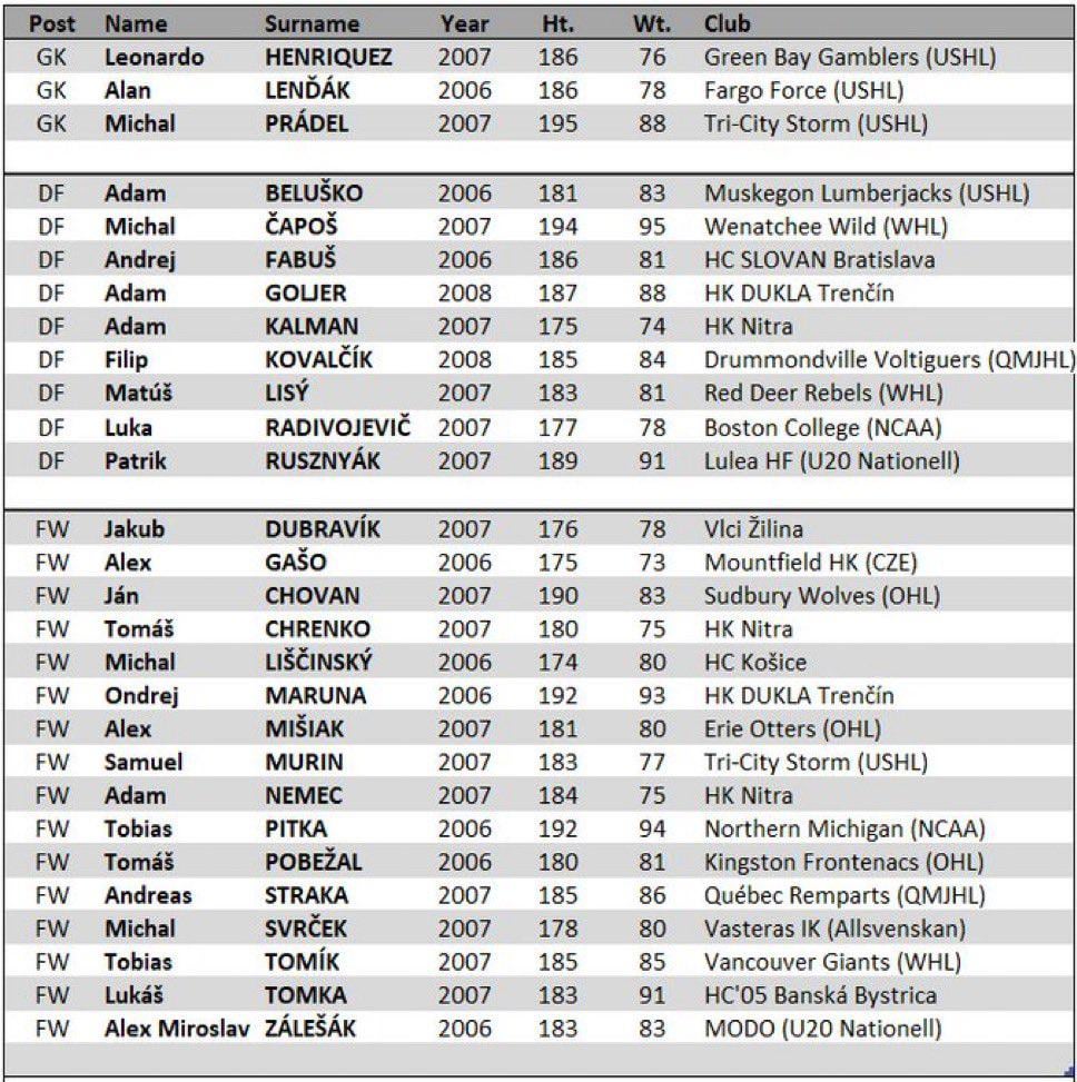 [LGRWProspects]Michal Pradel(3rd round’25) Michal Svrček(4th round’25) Named to the preliminary Slovakian WJC roster #LGRW