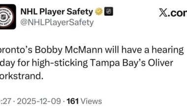 [DoPES] Toronto’s Bobby McMann will have a hearing today for high-sticking Tampa Bay’s Oliver Bjorkstrand.