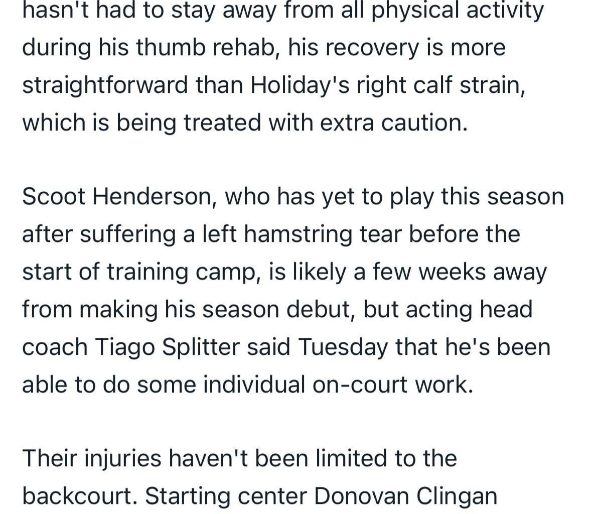 Full injury update from Sean regarding Jrue, Scoot, Matisse, Clingan & Rob