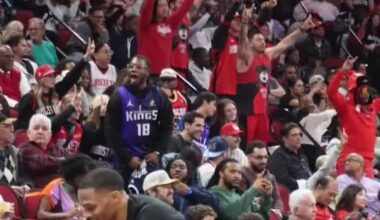 [Highlight] Westbrook getting heckled by rocket fans, King fan stands up for Russ “Hey leave Russ alone!”