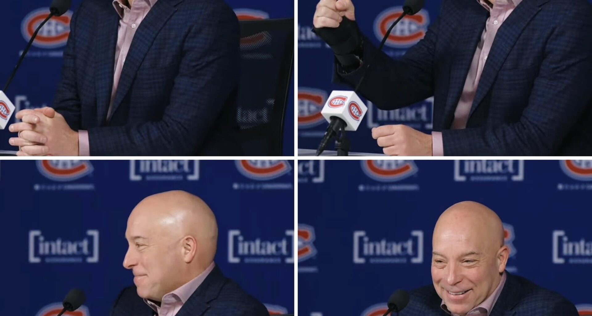 Kent Hughes starting his press conference today: “Are there always lights like this?” Chantal Machabée: “Yes, it’s for TV.” Kent Hughes: “It’s better when you have hair.”