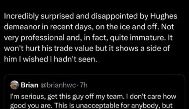 Gary Mason from the top rope on Quinn Hughes and his behaviour recently.