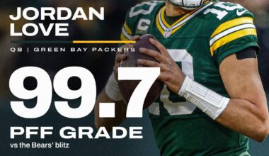 Jordan Love vs the Bears blitz — 9/12, 171 Passing Yards, 3 TDs, 156.3 Passer Rating