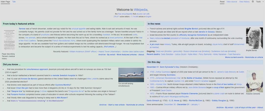 Front page of Wikipedia today