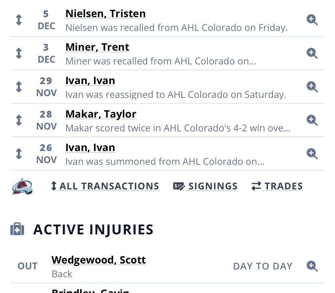 Avalanche have called up Tristan Nielson from Colorado Eagles (Puckpedia)