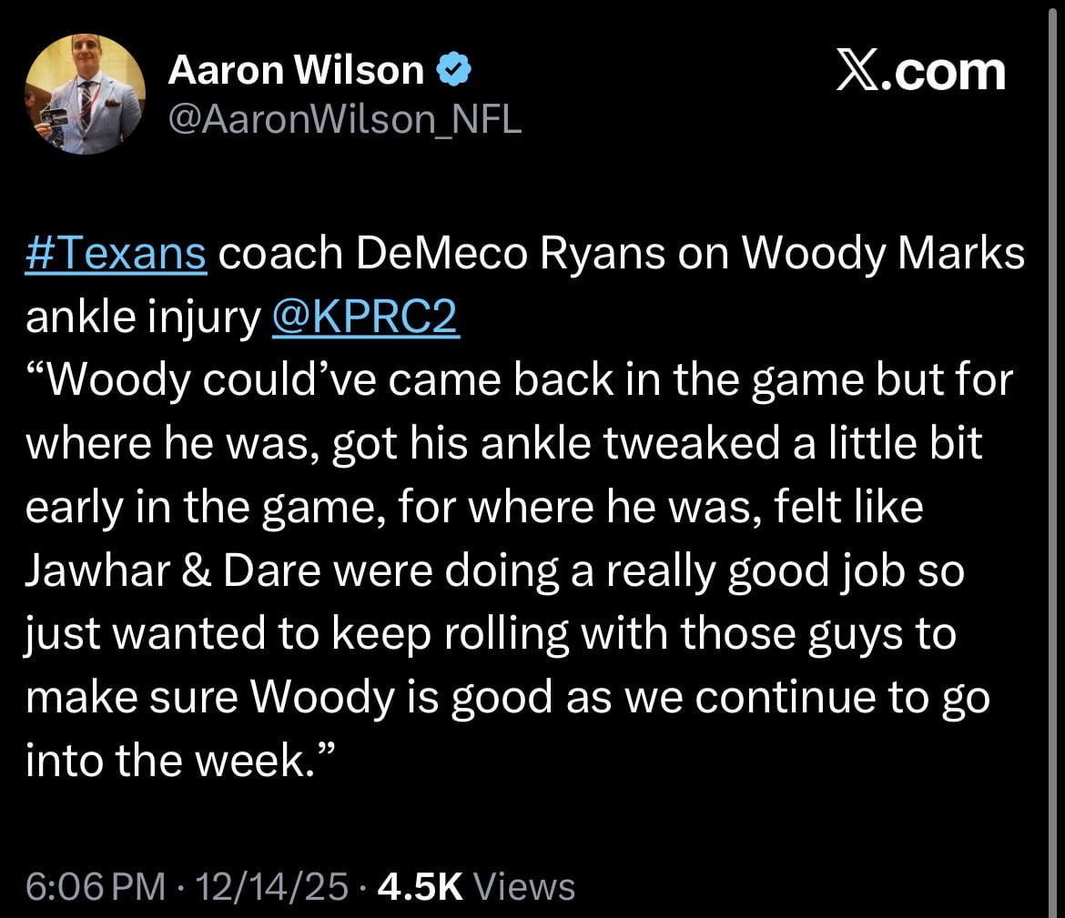 Woody Marks injury update