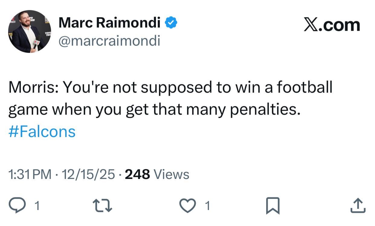 [Raimondi] Morris: You're not supposed to win a football game when you get that many penalties.
