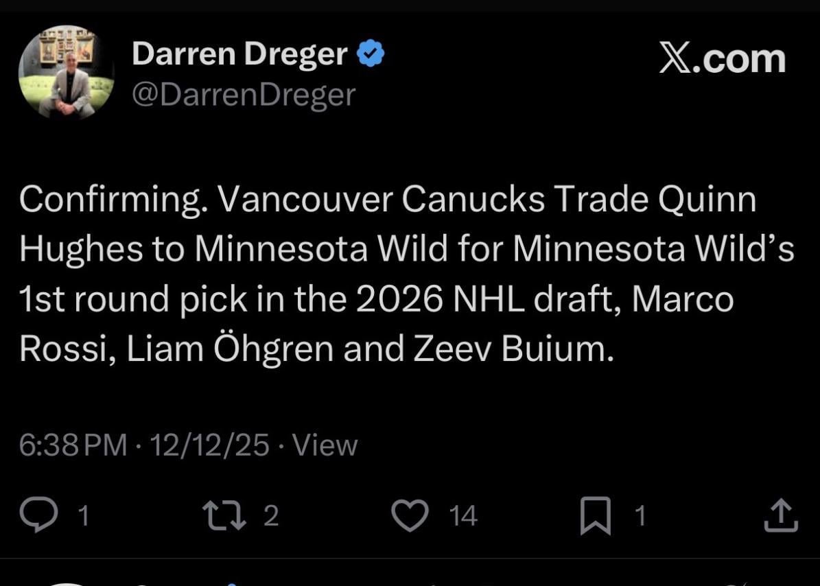 The Wild have acquired Quinn Hughes