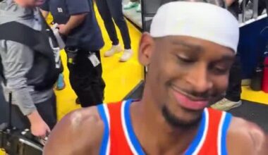 A Warriors fan (r/nbatalk regular) told Shai Gilgeous-Alexander to stop flopping for free throws, and SGA politely signing and smiling to his fans