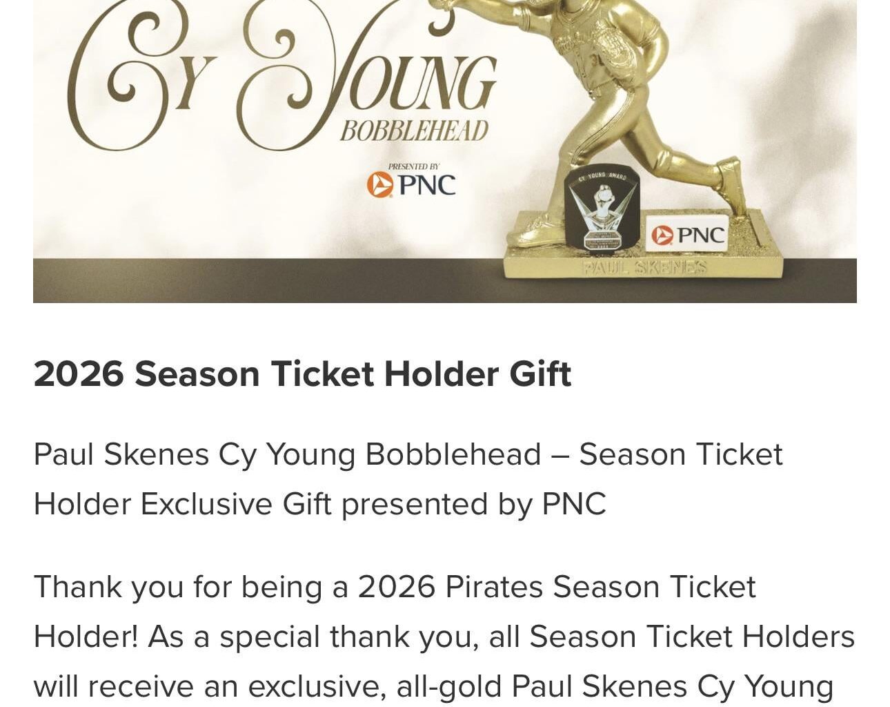 Pirates Season Ticket Holder Gift this year