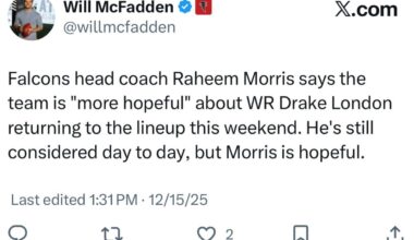 [McFadden] Falcons head coach Raheem Morris says the team is "more hopeful" about WR Drake London returning to the lineup this weekend. He's still considered day to day, but Morris is hopeful.