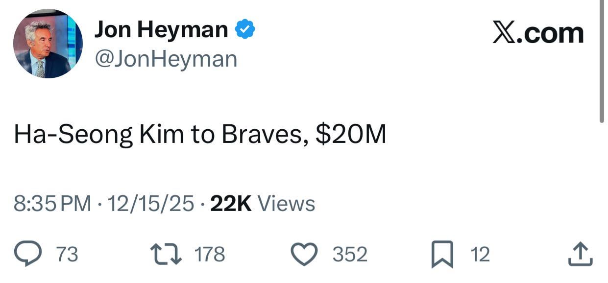 [Heyman] Ha-Seong Kim to Braves, $20M