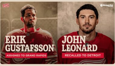 Erik gustafsson called back down the Grand rapids and john leonard called up to the wings