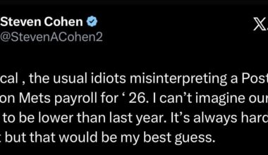 [Steve Cohen] Cohen gives comment on Mets’ Payroll outlook for this season