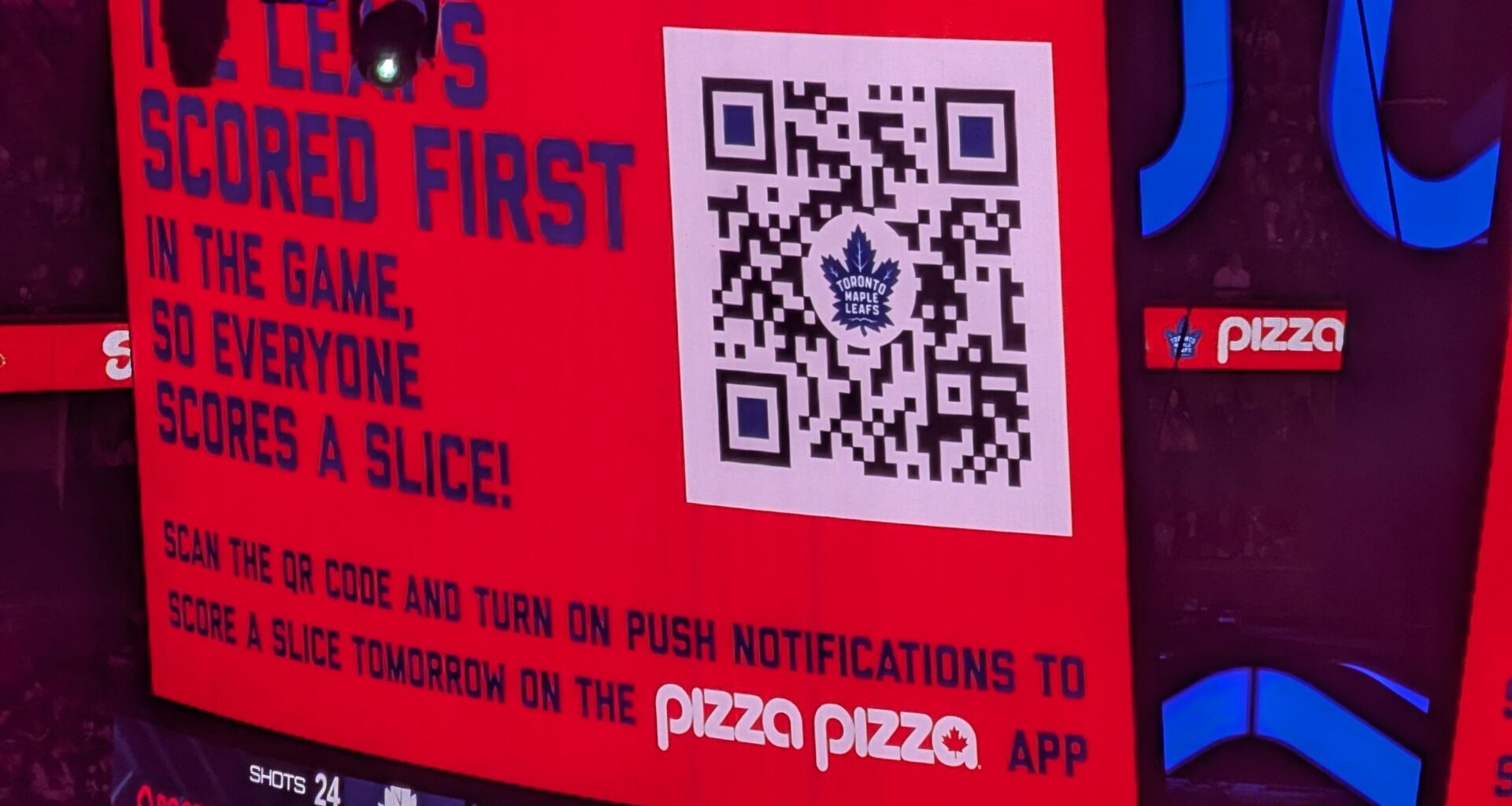 Scan QR code with app before midnight for pizza tomorrow.