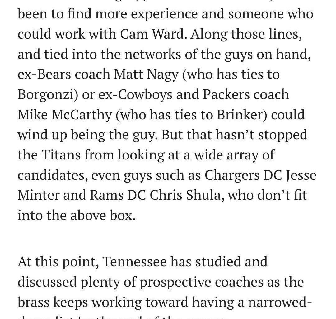 Nugget of info on Titans coaching search from Albert Breer’s latest article
