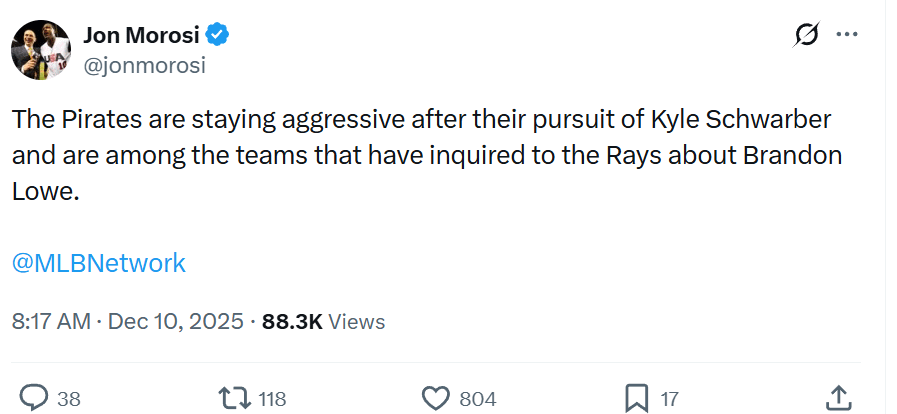 Pirates interested in trading for 2B Brandon Lowe