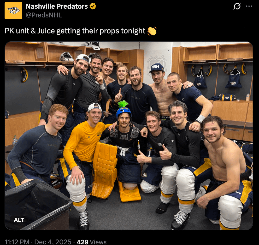 [Nashville Predators] PK unit & Juice getting their props tonight