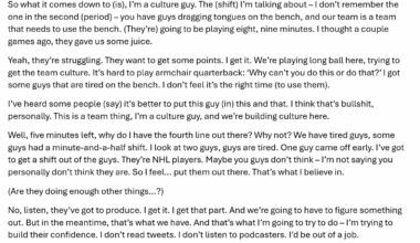 [Charlie O'Connor] Tocchet's comments today regarding the Flyers fourth line, specifically the shift they got with five minutes left in the third with the score 3-2 in favor of the Avs, in full: